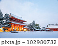雪の積もった早朝の平安神宮 102980782
