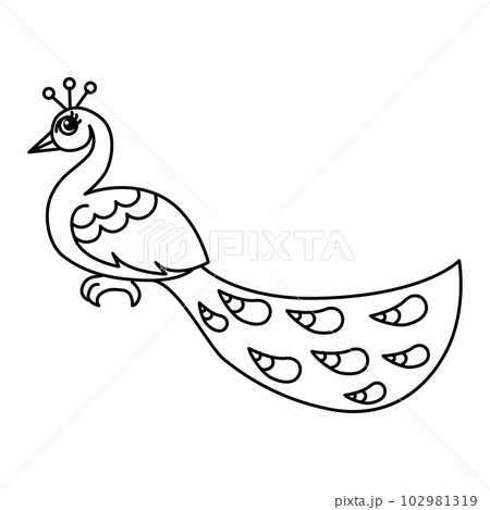 Peacock cartoon coloring page illustration vector. For kids coloring book. 102981319