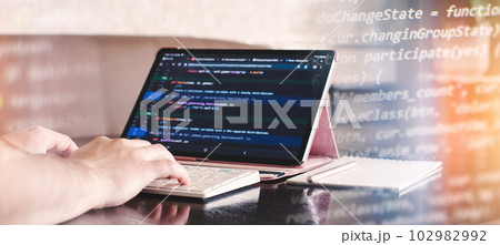 Programmer working on computer code, developer of software applications and IT 102982992