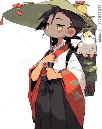 和服を着た女の子と猫① 102983012