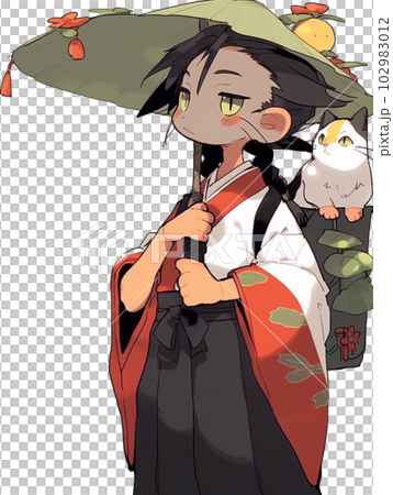 和服を着た女の子と猫① 102983012