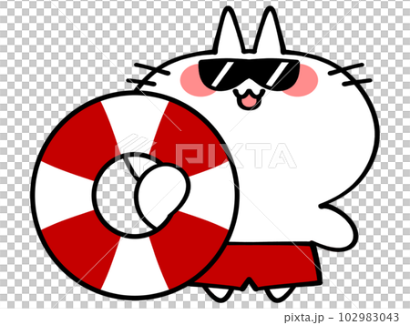浮き輪を持った海パンにゃんこイラスト素材 102983043