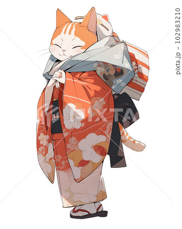 着物を着た猫④のイラスト素材 [102983210] - PIXTA
