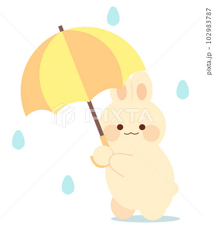 黄色とオレンジ色の傘をさすウサギのイラスト 黄色とオレンジ色の傘をさすウサギのイラスト 102983787