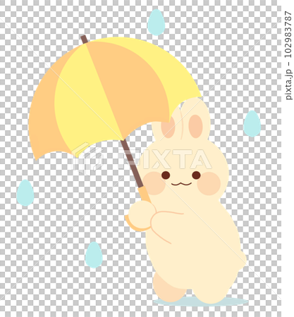 黄色とオレンジ色の傘をさすウサギのイラスト 黄色とオレンジ色の傘をさすウサギのイラスト 102983787