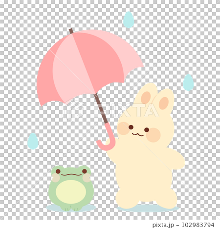 兔子拿著粉色雨傘給青蛙的插圖 兔子拿著粉色雨傘給青蛙的插圖 102983794