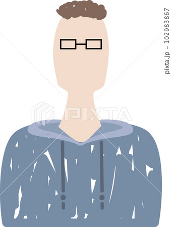メガネをかけてパーカーを着た男性の上半身イラスト 102983867