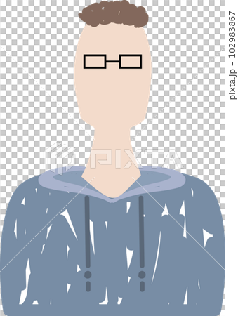 メガネをかけてパーカーを着た男性の上半身イラスト 102983867