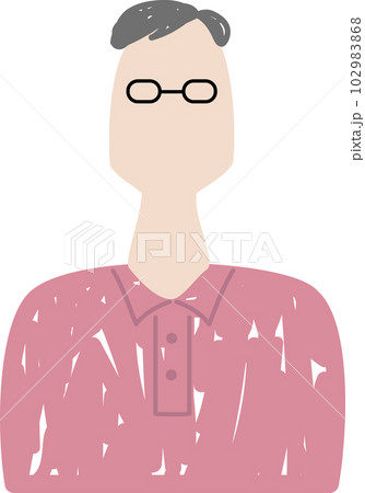 グレーヘアでメガネをかけた年配の男性の上半身イラスト グレーヘアでメガネをかけた年配の男性の上半身イラスト 102983868