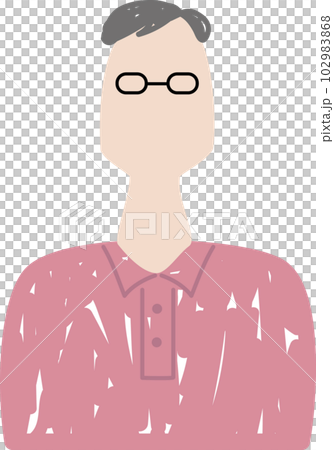グレーヘアでメガネをかけた年配の男性の上半身イラスト グレーヘアでメガネをかけた年配の男性の上半身イラスト 102983868