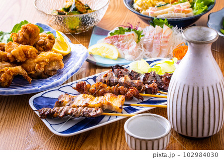 居酒屋の日本酒と料理 102984030