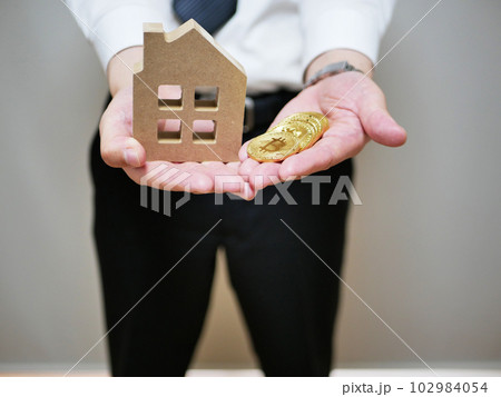 新居購入を夢見てお金を貯める人物 新居購入を夢見てお金を貯める人物 102984054