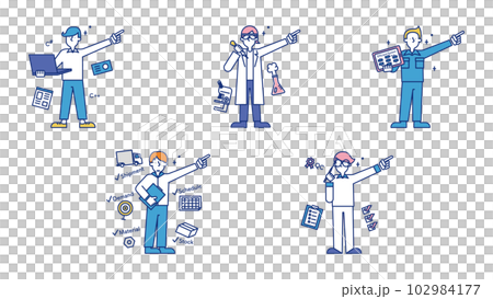 Set illustration D of a man who takes a wide variety of science jobs Set illustration D of a man who takes a wide variety of science jobs 102984177