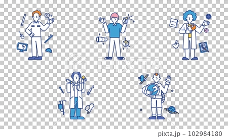 設置一個從事各種科學工作的人的插圖 F 102984180