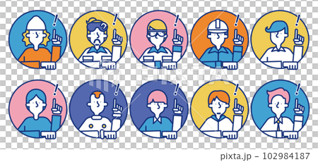 各種職業的男性在閃爍的簡單圖標集 A（圓形） 102984187