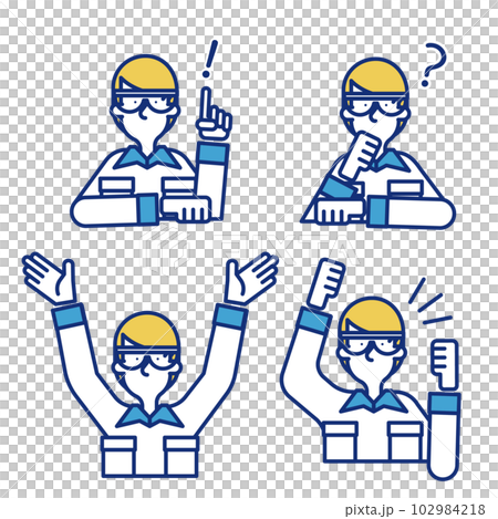 Simple icon set of men wearing work clothes and goggles 102984218