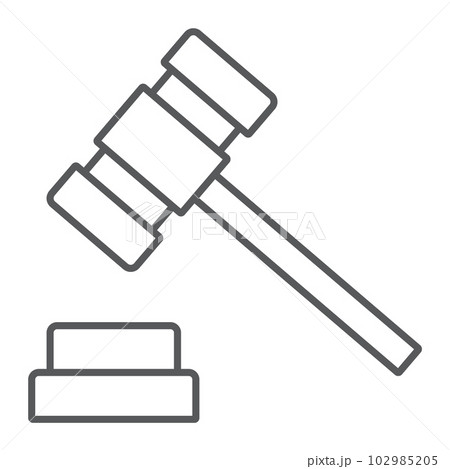 Auction hammer thin line icon, finance and banking, judge sign, vector graphics, a linear pattern on a white background, eps 10. 102985205