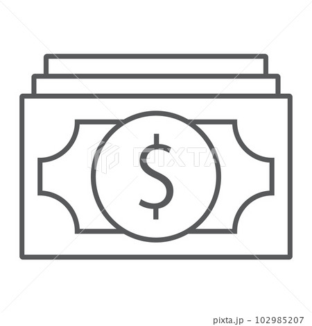 Money thin line icon, finance and banking, cash sign, vector graphics, a linear pattern on a white background, eps 10. 102985207