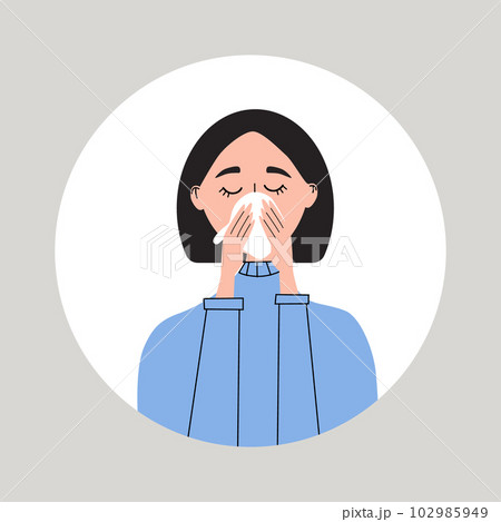 Young women suffering from a runny nose. Female...のイラスト素材 [102985949 ...