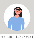 Young women suffering from a flushed face. Female with health problem. Hot flashes, symptom of menopause. Flat vector medical illustration 102985951