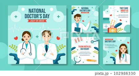World Doctors Day Social Media Post Flat Cartoon Hand Drawn Templates Background Illustration 102986330