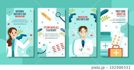World Doctors Day Social Media Stories Flat Cartoon Hand Drawn Templates Illustration 102986331