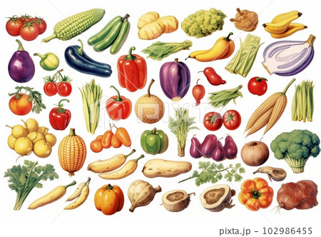 いろいろな野菜の寄せ集めイラスト 102986455