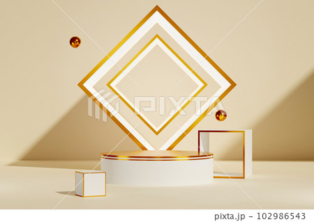 3d abstract minimal geometric forms. Sleek luxury display stand on beige background for your designs. Pastel color scene for products presentation. 3d abstract minimal geometric forms. Sleek luxury display stand on beige background for your designs. Pastel color scene for products presentation. 102986543