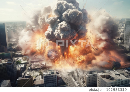 爆発が起きた街並み風景,Generative AI AI画像 爆発が起きた街並み風景,Generative AI AI画像 102988339