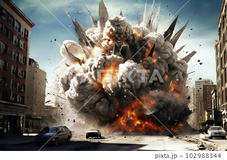 爆発が起きた街並み風景,Generative AI AI画像 爆発が起きた街並み風景,Generative AI AI画像 102988344