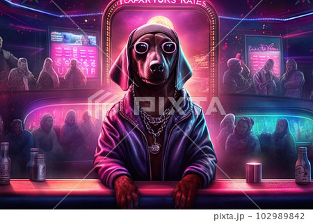 dachshund dog pink gangster in neon bar illustration generative ai dachshund dog pink gangster in neon bar illustration generative ai 102989842