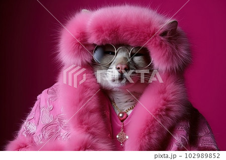 pink cat gangster in neon bar illustration generative ai 102989852