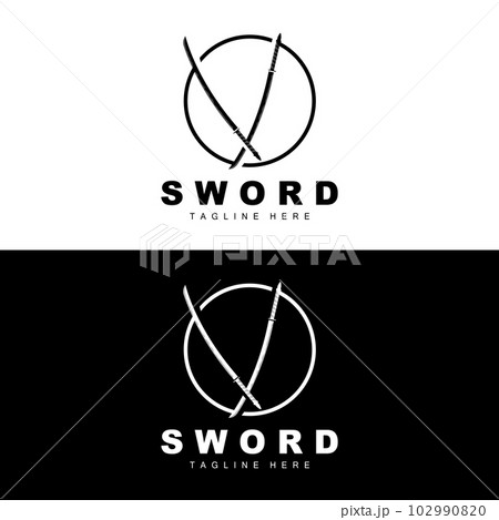 Sword Logo, Samurai Katana Monochrome Design, Vector War Weapon Cutting Tool Template Icon Sword Logo, Samurai Katana Monochrome Design, Vector War Weapon Cutting Tool Template Icon 102990820