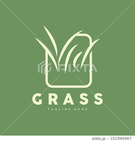Green Grass Logo Design, Farm Landscape Illustration, Natural Scenery Vector 102990967