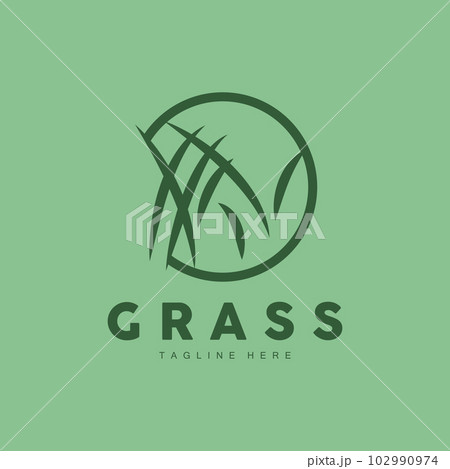 Green Grass Logo Design, Farm Landscape Illustration, Natural Scenery Vector 102990974