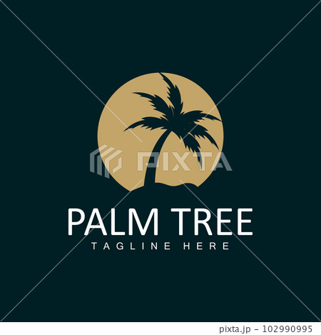 Coconut Tree Logo, Palm Tree Sunset Beach... - Stock Illustration  [102990995] - Pixta