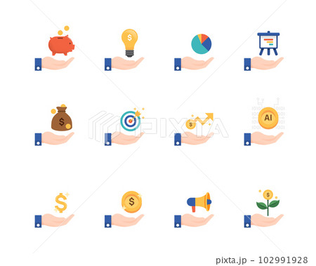 Finance Saving flat icons collection. Business symbol icon set. for web design symbols and infographic elements.vector design Finance Saving flat icons collection. Business symbol icon set. for web design symbols and infographic elements.vector design 102991928