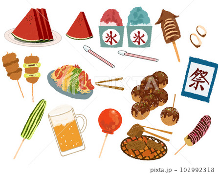 夏の食べ物イラストセット 夏の食べ物イラストセット 102992318