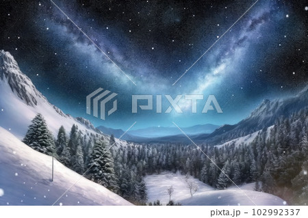 《AI画像》満天の星空が見える雪山 102992337