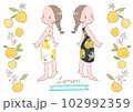 レモン柄のワンピースを着た女の子のイラスト 102992359