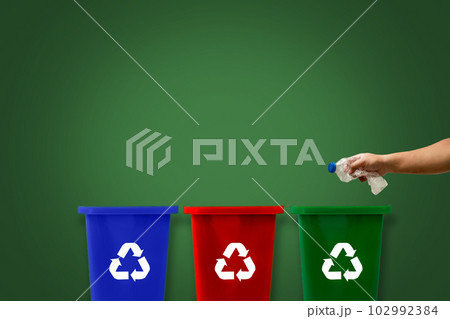 Bins for garbage Recycling plastic concept in outdoor on street earth sustainable environmental green environment big clean 102992384