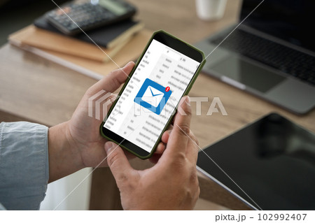 Mail Communication Connection message to mailing contacts phone Global Letters Concept 102992407