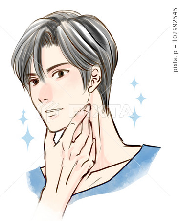 顎の下に手を置いてキリッとしているイケメン男性 102992545