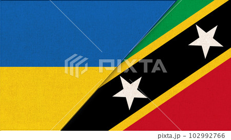 Flag of Ukraine and Saint Kitts and Nevis-3D illustration. Two Flag Together Flag of Ukraine and Saint Kitts and Nevis-3D illustration. Two Flag Together 102992766