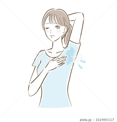 脇汗に悩む若い女性のイラスト 102993117