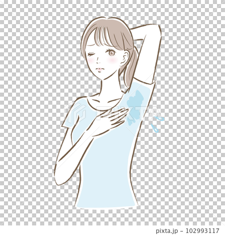 脇汗に悩む若い女性のイラスト 102993117