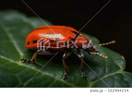 Image of ladybird or ladybug on the green leaf. Insect. Illustration. Generative AI. 102994234