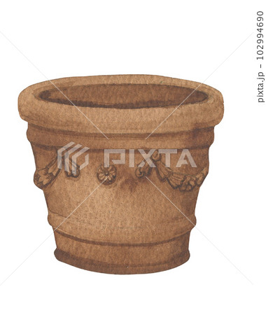 Ceramic flowers pot watercolor illustration. Isolated on white 102994690