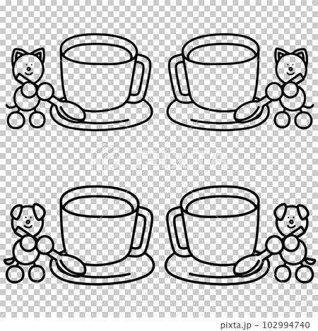 飲み物を淹れてくれるわんまるとにゃんまるの線画セット 犬 猫 飲み物を淹れてくれるわんまるとにゃんまるの線画セット 犬 猫 102994740