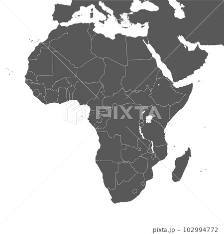 アフリカ大陸の地図、国境線、地中海沿岸からアラビア半島 アフリカ大陸の地図、国境線、地中海沿岸からアラビア半島 102994772